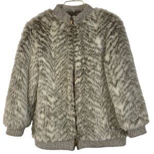 VTG Faux Fur Stripe Jacket Lined Zip Closure Grey Style VI Ltd S/M USA